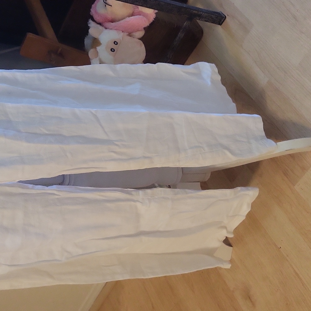 Subdued White Linen Loose Leg Pants Stretchy Waist - Picture 3 of 12